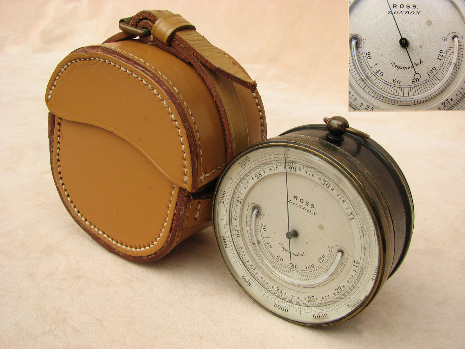 19th century pocket barometer & altimeter with thermometer signed Ross London